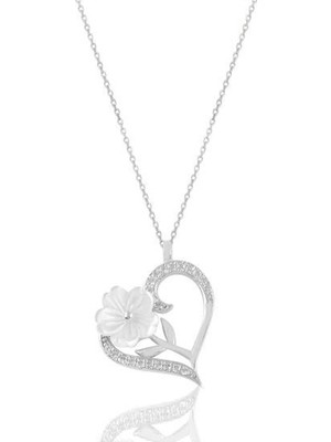 PremiumPort 925 Ayar Gümüş Kalpli Manolya Çiçeği Kadın Kolye