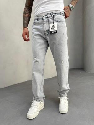 KağanKY Gri Lazerli Baggy Jean