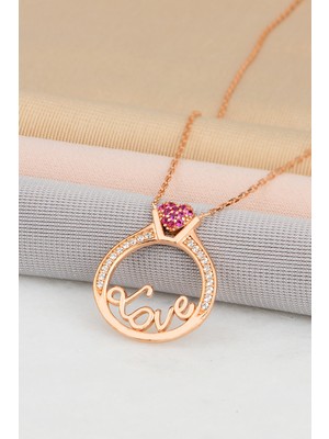 PremiumPort 925 Ayar Gümüş Rose Kaplama Zirkon Taşlı Kalp Kolye