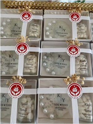 Siyah Lale Epoksi ve Mantar Şişe Kalp Şekerli Set Nikah, Söz, Nişan Hediyelik - 25 Adet