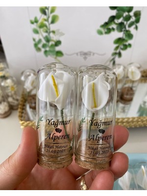 Siyah Lale Nikah Şekeri Cam Fanus Kardelen Çiçek ve Fıstık Şekerli Nikah, Söz, Nişan Hediyelik - 50 Adet