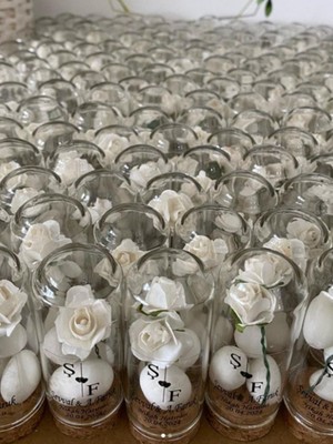 Siyah Lale Nikah Şekeri Cam Fanus 50 Adet Nikah Şekeri Beyaz Gül ve Badem Şekerli