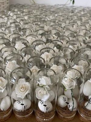 Siyah Lale Nikah Şekeri Cam Fanus 25 Adet Nikah Şekeri Beyaz Gül ve Badem Şekerli