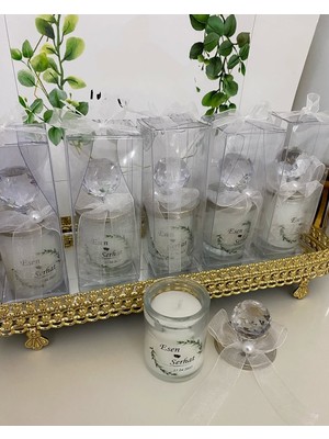 Siyah Lale Nikah Şekeri Kristal Kapaklı Mum Cam Nikah, Söz, Nişan Hediyelik - 25 Adet
