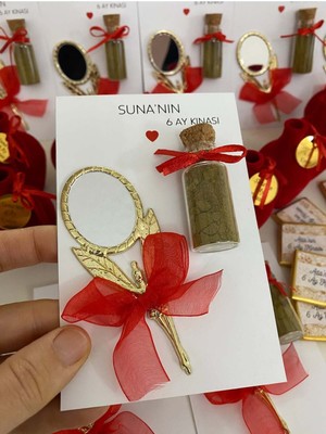 Siyah Lale Nikah Şekeri Metal Kına Ayna ve Kına Şişesi Hediyelik Kına Gecesi - 50 Adet