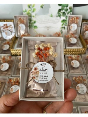 Siyah Lale Nikah Şekeri Kahve Kutusu Süslü Nikah, Söz, Nişan Hediyelik - 25 Adet