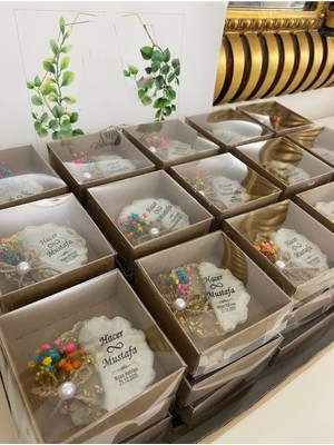 Siyah Lale Çiçekli Epoksi Magnet Kutulu Nikah, Söz, Nişan Hediyelik - 50 Adet