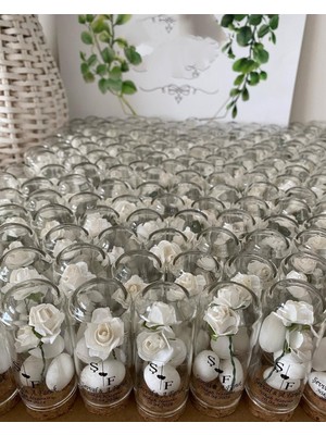 Siyah Lale Nikah Şekeri Cam Fanus Beyaz Gül ve Fıstık Şekerli Nikah, Söz, Nişan Hediyelik - 50 Adet