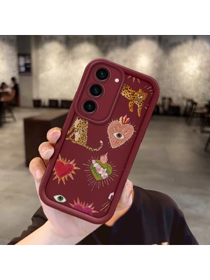 HONTINGA Samsung Galaxy S23 ile Uyumlu Kılıfı Düşüme Önleyici Basitlik Anti Düşme Kamera Korumali Göz Deseni Bordo Desen Yumuşak Silikon Telefon Kılıfı Kadın ve Erkek Için Uygundur K2-7073