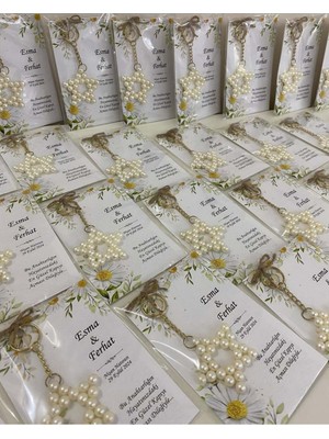 Siyah Lale Inci Yıldız Anahtarlık Bebek, Nikah, Söz, Nişan Hediyelik - 25 Adet