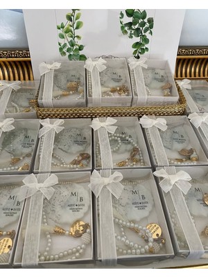 Siyah Lale Nikah Şekeri Inci Tesbih ve Epoksi Set Nikah, Söz, Nişan Hediyelik - 50 Adet