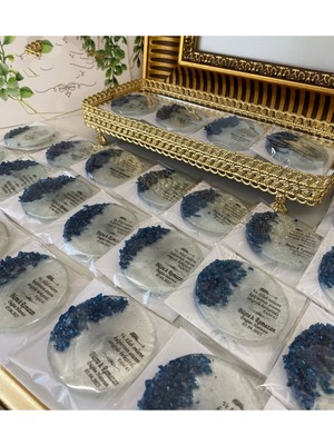 Siyah Lale Nikah Şekeri Epoksi Magnet Taşlı Paketli Nikah, Söz, Nişan Hediyelik - 25 Adet