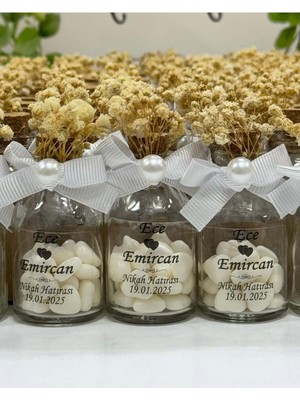 Siyah Lale Nikah Şekeri Mantar Kapaklı Cam Şişe Kalp Şekerli Nikah, Söz, Nişan Hediyelik - 50 Adet
