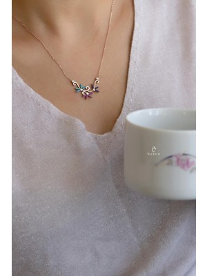 PremiumPort Renkli Taşlı 925 Ayar Gümüş Zincir Kolye, Zarif ve Şık Tasarım