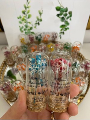 Siyah Lale Nikah Şekeri Cam Fanus Karışık Cipso Çiçekli ve Fıstık Şekerli Nikah, Söz, Nişan Hediyelik - 25 Adet