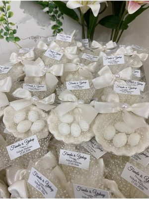 Siyah Lale Nikah Şekeri Istiridye Fıstık Şekerli Nikah, Söz, Nişan Hediyelik - 50 Adet
