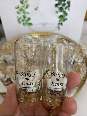 Siyah Lale Nikah Şekeri Cam Fanus Krem Cipso Çiçekli ve Kalp Şekerli Nikah, Söz, Nişan Hediyelik - 25 Adet