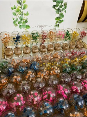 Siyah Lale Nikah Şekeri Cam Fanus Karışık Cipso Çiçekli ve Fıstık Şekerli Nikah, Söz, Nişan Hediyelik - 50 Adet