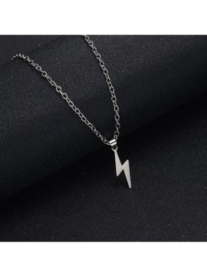 PremiumPort Parlak Gümüş Renkli Yıldırım Şimşek Tasarımlı Kolye