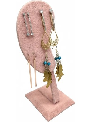 Megass Dekor Süet Kumaş Pembe Renk 15/5cm Ayaklı Küpe Sergileme Dekoru