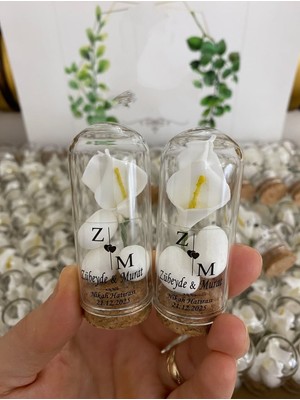 Siyah Lale Nikah Şekeri Cam Fanus Kardelen Çiçek ve Fıstık Şekerli Nikah, Söz, Nişan Hediyelik - 50 Adet