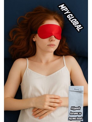 Mpy Global Uyku Bandı Göz Bandı Ipek Saten Kırmızı Yoga Bandı Toka Hediyeli
