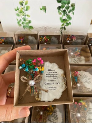 Siyah Lale Nikah Şekeri Çiçekli Epoksi Magnet Kutulu Nikah, Söz, Nişan Hediyelik - 25 Adet