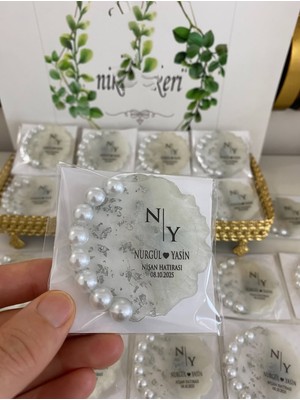Siyah Lale Nikah Şekeri Incili Epoksi Magnet Paketli Nikah, Söz, Nişan Hediyelik - 25 Adet