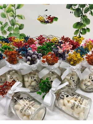 Siyah Lale Nikah Şekeri Mantar Kapaklı Cam Şişe Kalp Şekerli Nikah, Söz, Nişan Hediyelik - 25 Adet