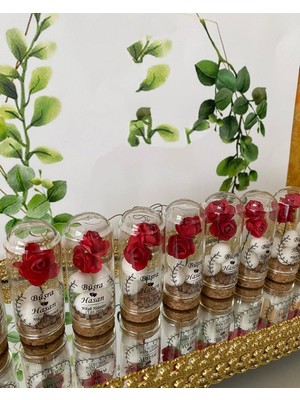 Siyah Lale Nikah Şekeri Cam Fanus Kırmızı Gül ve Fıstık Şekerli Nikah, Söz, Nişan Hediyelik - 25 Adet