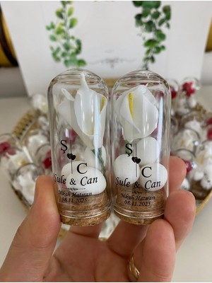 Siyah Lale Nikah Şekeri Cam Fanus Kardelen Çiçek ve Fıstık Şekerli Nikah, Söz, Nişan Hediyelik - 50 Adet