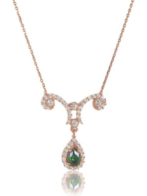PremiumPort Kadın Zarif Rose Zümrüt Damla Gümüş Kolye, Şıklık ve Işıltı Sunar