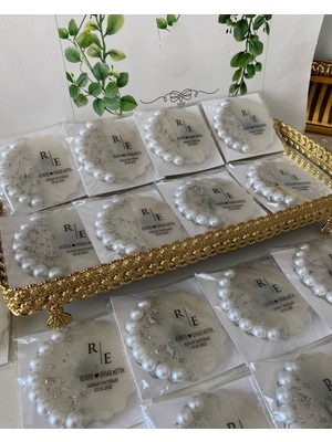 Siyah Lale Nikah Şekeri Incili Epoksi Magnet Paketli Nikah, Söz, Nişan Hediyelik - 25 Adet