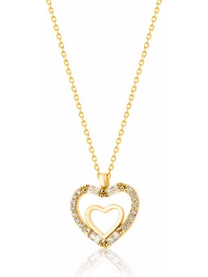 PremiumPort Zincirli 14K Altın Kaplama Kalp Kolye, 925 Ayar Gümüş Detaylı Şık Tasarım