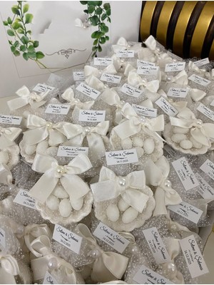 Siyah Lale Nikah Şekeri Istiridye Fıstık Şekerli Nikah, Söz, Nişan Hediyelik - 50 Adet