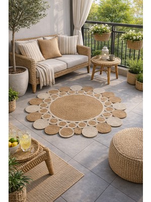 Halımax Salda JUT01 Hasır Çift Taraflı Yıkanabilir Jüt Kilim Mutfak Banyo Koridor Halısı Yuvarlak Jüt Halı