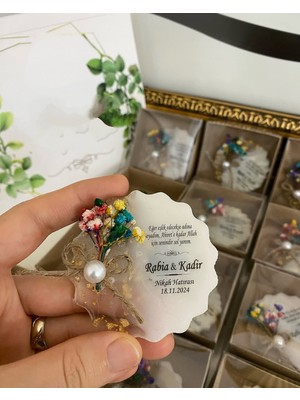 Siyah Lale Nikah Şekeri Çiçekli Epoksi Magnet Kutulu Nikah, Söz, Nişan Hediyelik - 25 Adet