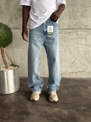 KağanKY Mavi Taşlamalı Relax Baggy Jean