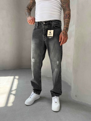 KağanKY Füme Yırtık Detaylı Baggy Jean