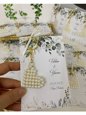 Siyah Lale Nikah Şekeri Incili Kalp Anahtarlık Nikah, Söz, Nişan Hediyelik - 25 Adet