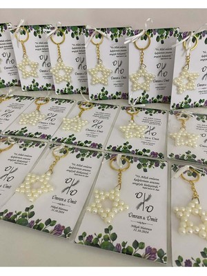 Siyah Lale Nikah Şekeri Inci Yıldız Anahtarlık Bebek, Nikah, Söz, Nişan Hediyelik - 25 Adet