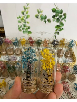 Siyah Lale Nikah Şekeri Cam Fanus Karışık Cipso Çiçekli ve Fıstık Şekerli Nikah, Söz, Nişan Hediyelik - 25 Adet