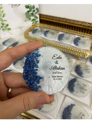 Siyah Lale Nikah Şekeri Epoksi Magnet Taşlı Paketli Nikah, Söz, Nişan Hediyelik - 25 Adet