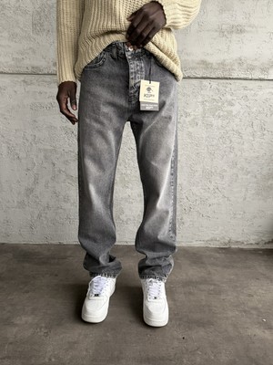 KağanKY Gri Taşlamalı Baggy Jean