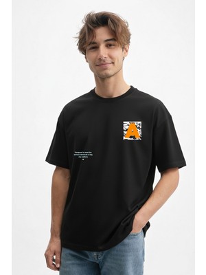 Caddekombin Erkek Baskılı 100 Yüz Pamuk Bisiklet Yaka Siyah T-Shirt