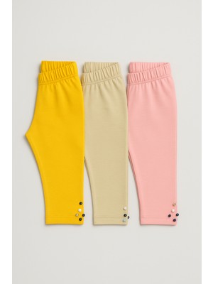 Mini Kanka Kız Çocuk 3’lü Tayt Seti – Boncuk Detaylı, Diz Altı Boy, Lastikli Bel