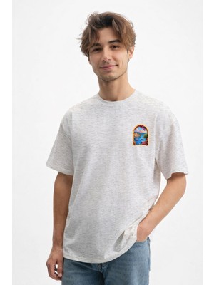 Caddekombin Erkek Akdeniz Limanı Tasarım 100 Yüz Pamuk Gri T-Shirt