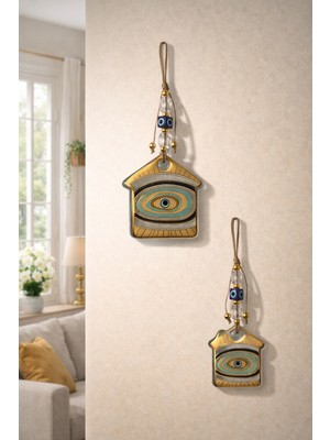 Nevce Store 2’li Ev Formlu Nazar Boncuğu Duvar Süsü Nazarlık Ev Ofis Dekoru Altın Detaylı En Güzel Hediye