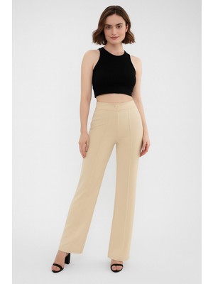 Eceylül Moda Kadın Siyah Scuba Krep Önü Çımalı Yüksek Bel Palazzo Pantolon(Kısa Süreligine Lansman Fiyatı)