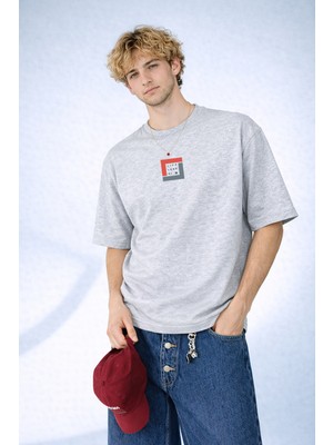 Caddekombin Erkek Life Loop Hi Baskılı Geometrik Desenli Bisiklet Yaka Gri T-Shirt